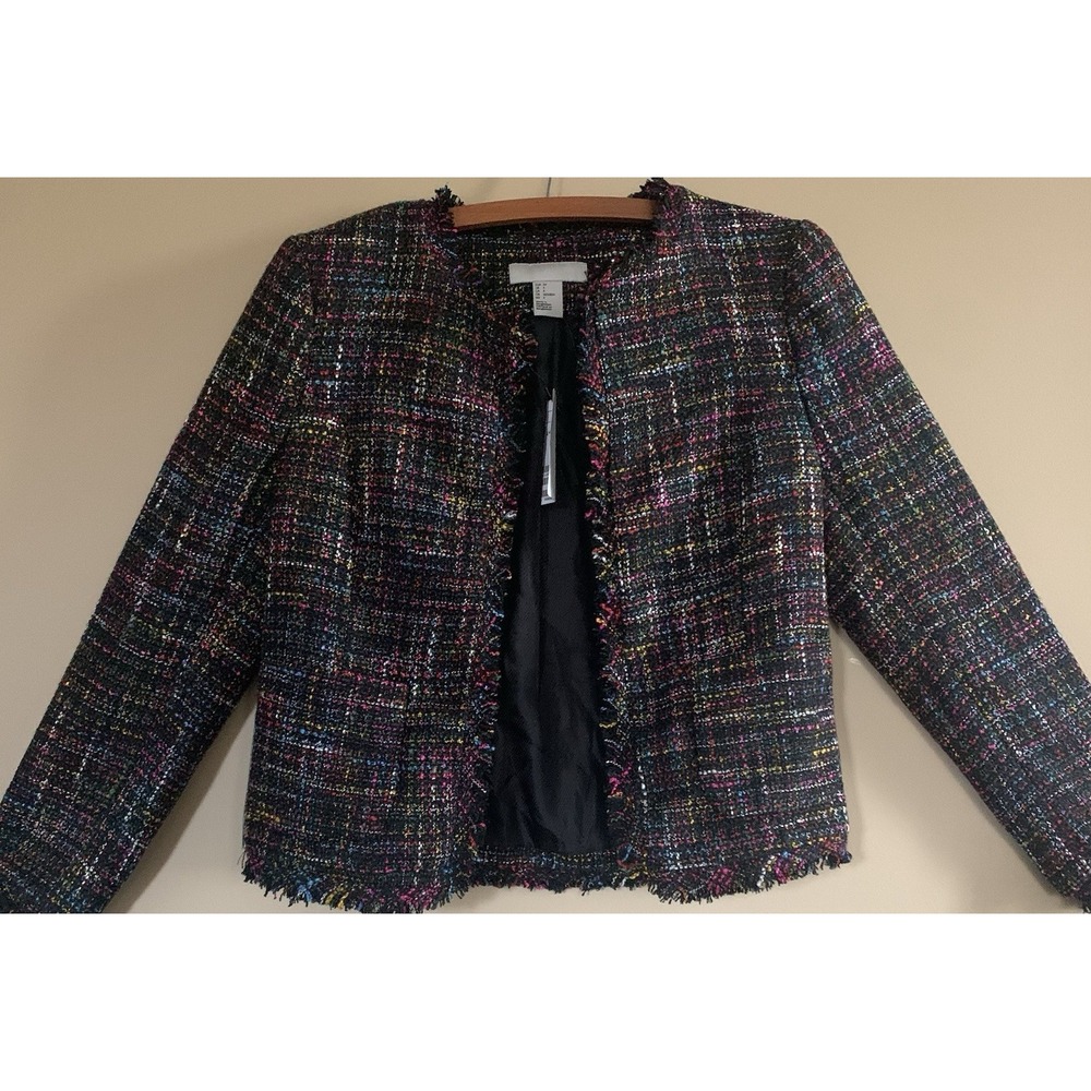 H&M Women 4 Multicolor Striped Knit Open Blazer Jacket‎ NWT
